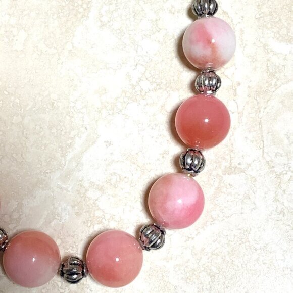 Beaded Dyed Pink Agate & White Freshwater Pearl Adjustable Choker - Picture 6 of 14